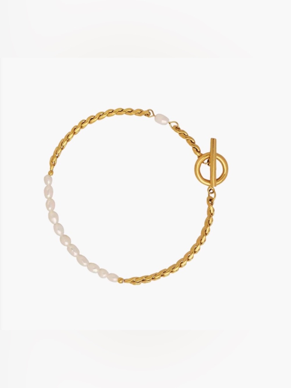 Gold Chain and White Bead Toggle Bracelet Stainless Steel - Picture 8 of 8